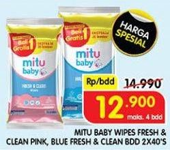 Promo Harga Mitu Baby Wipes Fresh & Clean Blue Blossom Berry, Pink Blooming Cherry 50 pcs - Superindo