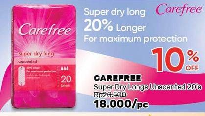 Promo Harga Carefree Super Dry Long Unscented 20 pcs - Guardian