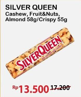 Promo Harga Silver Queen Chocolate Cashew, Fruit Nuts, Almonds, Crispy 55 gr - Alfamart