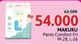 Promo Harga Makuku Comfort Fit Diapers Pants M28, L26 26 pcs - Alfamidi