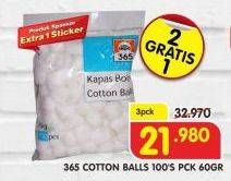Promo Harga 365 Cotton Ball per 3 pouch 100 pcs - Superindo