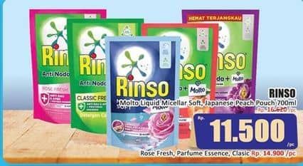 Promo Harga Rinso Liquid Detergent + Molto Micellar Soft, + Molto Japanese Peach 700 ml - Hari Hari