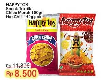 Promo Harga Happy Tos Tortilla Chips Hot Chili, Merah 140 gr - Indomaret