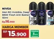 Promo Harga Nivea Men Deo Roll On Black White Invisible Original, Deep 50 ml - Yogya