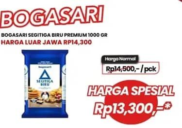 Promo Harga Bogasari Tepung Terigu Segitiga Biru 1000 gr - Carrefour
