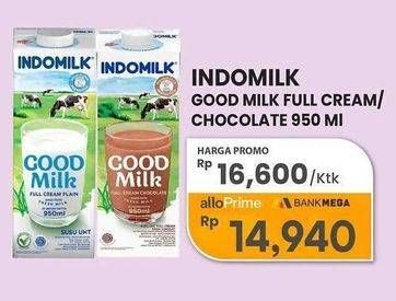 Promo Harga Indomilk Susu UHT Full Cream Plain, Chocolate Java Criollo, Cokelat 950 ml - Carrefour