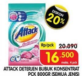 Promo Harga ATTACK Detergent Powder Plus Softener 800 gr - Superindo