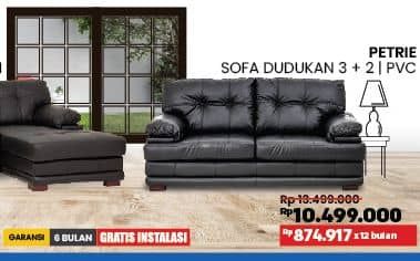 Promo Harga Petrie Sofa 2 + 3 Dudukan Berbahan PVC  - COURTS