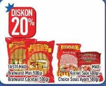 Promo Harga TASTYMAX Bratwurst Cheese/MAX Kornet Sapi/MAX CHOICE Sosis Ayam  - Hypermart