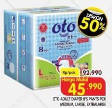 Promo Harga OTO Adult Diapers Pants M8, L8, XL8 8 pcs - Superindo