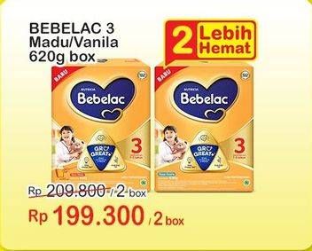 Promo Harga Bebelac 3 Gro Great Vanila, Madu 620 gr - Indomaret