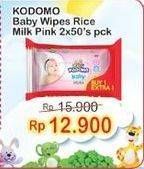Promo Harga KODOMO Baby Wipes Rice Milk Pink 50 pcs - Indomaret