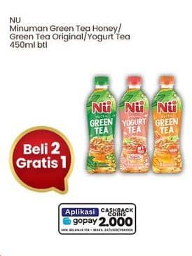 NU Nu Green Tea/Yogurt Tea  Beli 2 Gratis 1, Cashback Rp2.000 dengan GOPAY min transaksi Rp15.000