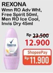 Promo Harga REXONA Deo Roll On Advance Whitening, Free Spirit 50ml / Men Deo Roll On Ice Cool, Invisible Dry 45ml  - Alfamart