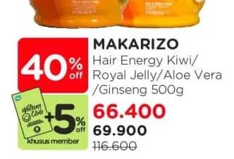 Promo Harga Makarizo Hair Energy Fibertherapy Hair & Scalp Creambath Kiwi, Royal Jelly, Aloe Melon, Ginseng Extract 500 gr - Watsons