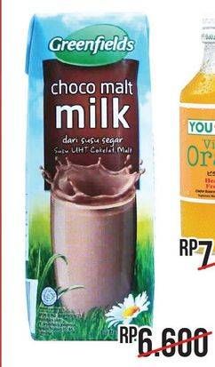 Promo Harga GREENFIELDS UHT Full Cream, Choco 250 ml - Alfamart