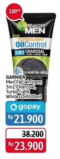 Promo Harga GARNIER MEN Turbo Light Oil Control Facial Foam 3in1 Charcoal 100 ml - Alfamidi