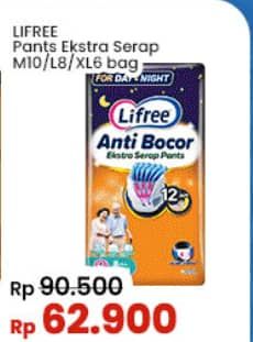 Promo Harga Lifree Popok Celana Ekstra Serap L8, M10, XL6 6 pcs - Indomaret