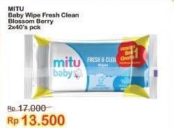 Promo Harga MITU Baby Wipes Fresh & Clean Blue Blossom Berry per 2 pouch 40 pcs - Indomaret