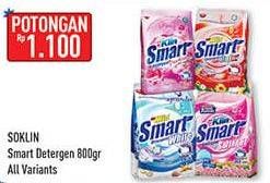 Promo Harga SO KLIN Smart Detergent Color, Perfume, Softener, White 800 gr - Hypermart