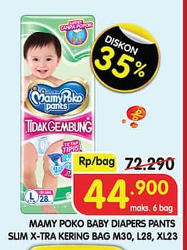 Promo Harga Mamy Poko Pants Xtra Kering Slim Tidak Gembung M30, L28, XL23 23 pcs - Superindo
