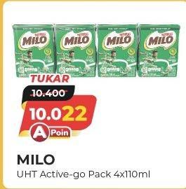 Promo Harga MILO Susu UHT Active-Go per 4 box 110 ml - Alfamart