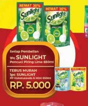 Promo Harga Sunlight Pencuci Piring Higienis Plus With Habbatussauda, Anti Bau With Daun Mint 650 ml - Yogya