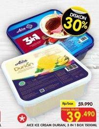 Promo Harga Aice Ice Cream Box 3in1, Durian 1500 ml - Superindo