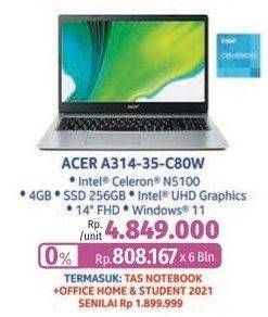 Promo Harga Acer Aspire 3 Slim A314-35-C80W  - LotteMart