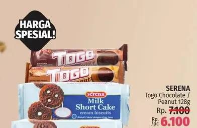 Promo Harga SERENA TOGO Biskuit Cokelat Chocolate, Peanut 128 gr - LotteMart