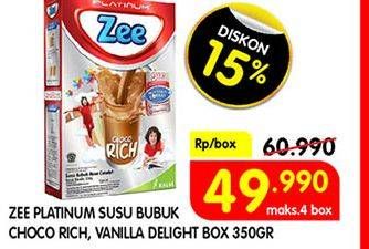 Promo Harga ZEE Platinum Susu Bubuk Choco Rich, Vanilla Delight 350 gr - Superindo