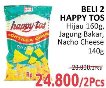 Promo Harga Happy Tos Tortilla Chips Hijau, Jagung Bakar/Roasted Corn, Nacho Cheese 140 gr - Alfamidi