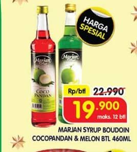 Promo Harga Marjan Syrup Squash Coco Pandan, Melon 450 ml - Superindo