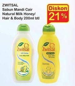 Promo Harga ZWITSAL Natural Baby Bath Hair Body, Milk Honey 200 ml - Indomaret