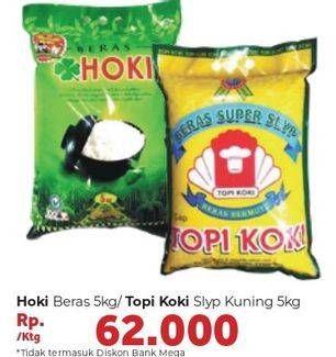 Promo Harga HOKI Beras/TOPI KOKI Beras Super Slyp Kuning 5Kg  - Carrefour