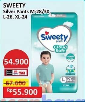 Promo Harga Sweety Silver Pants M28, M30, L26, XL24 24 pcs - Alfamart