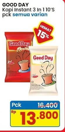 Promo Harga Good Day Instant Coffee 3 in 1 All Variants per 10 sachet 20 gr - Indomaret