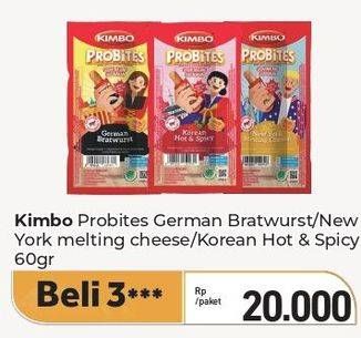 Promo Harga Kimbo Probites New York Melting Cheese, Original German Bratwurst, Korean Hot Spicy 60 gr - Carrefour