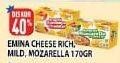 Promo Harga EMINA Cheddar Cheese Mild, Rich, Mozza 170 gr - Hypermart