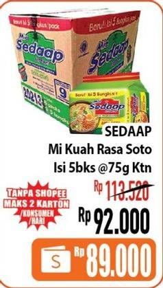 Promo Harga SEDAAP Mie Kuah Soto per 40 pcs 75 gr - Hypermart