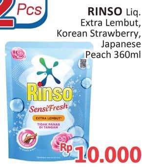 Promo Harga Rinso Liquid Detergent Sensi Fresh, + Molto Korean Strawberry, + Molto Japanese Peach 360 ml - Alfamidi