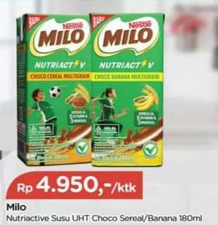 Promo Harga Milo Susu UHT Choco Banana Multigrain, Choco Cereal Multigrain 180 ml - TIP TOP