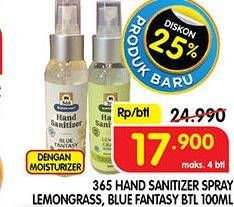 Promo Harga 365 Hand Sanitizer Spray Blue Fantasy, Lemongrass 100 ml - Superindo