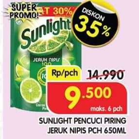 Promo Harga Sunlight Pencuci Piring Jeruk Nipis 100 650 ml - Superindo