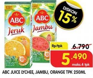 Promo Harga ABC Juice Guava, Lychee, Orange 250 ml - Superindo