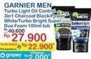 Promo Harga GARNIER MEN Turbo Light Oil Control 3in1 Charcoal Black/ Power White/ Turbo Bright Super Duo Foam 100ml tub  - Indomaret