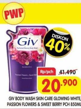 Promo Harga GIV Body Wash Glow White, Passion Flowers Sweet Berry 825 ml - Superindo