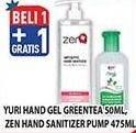 Promo Harga YURI Hand Gel Green Tea 50ml / ZEN Hand Sanitizer 475ml  - Hypermart