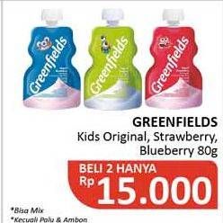 Promo Harga GREENFIELDS Yogurt Squeeze Original, Strawberry, Blueberry 80 gr - Alfamidi