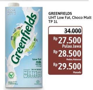 Promo Harga Greenfields UHT Low Fat, Choco Malt 1000 ml - Alfamidi